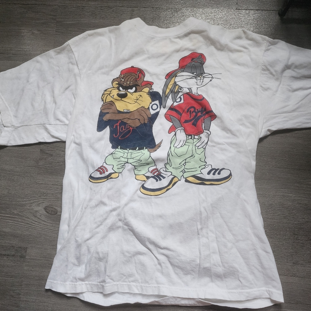 Vintage 90s Looney Tunes Bugs Bunny Taz T-Shirt Size Medium Cotton REPRINT